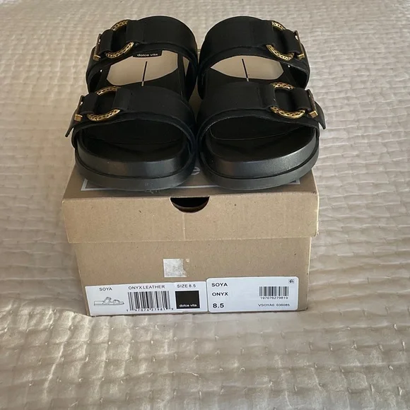 Dolce Vita Black Soya Platform Sandals with Gold Buckles size 8.5 *pre-owned* - Picture 2 of 4